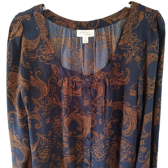 Morgan Taylor Blue Orange Paisley Button Up Top Women Size L Long Sleeve NEW - Picture 2 of 9